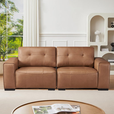 Upholstered Leather 84" Modular Loveseat Couch Sofa