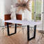 Table de salle à manger rectangulaire moderne avec plateau en marbre, base en métal robuste, noir / blanc