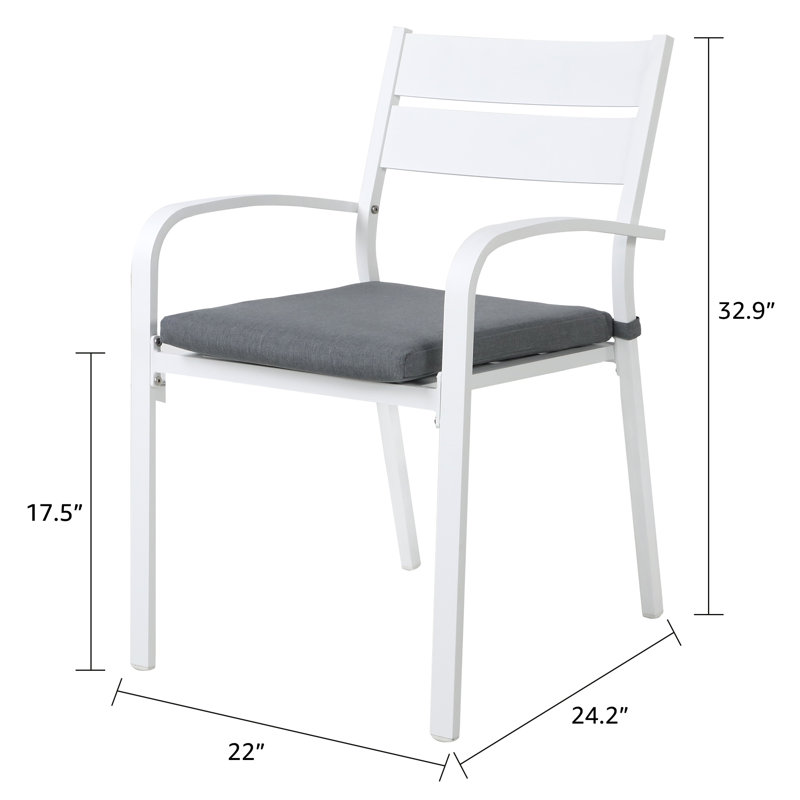Fauteuil de patio empilable avec coussin Fiskeville, Structure blanche / coussin gris