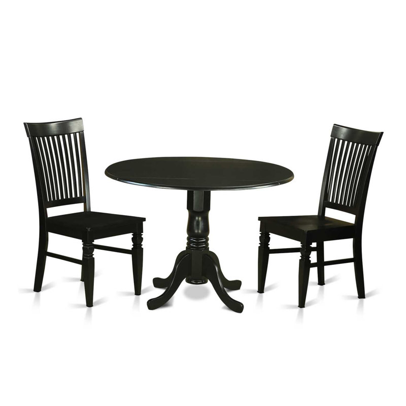 Ensemble de table de salle à manger 3 pièces comprenant une table de cuisine ronde avec Dropleaf et 2 chaises, noir, Noir