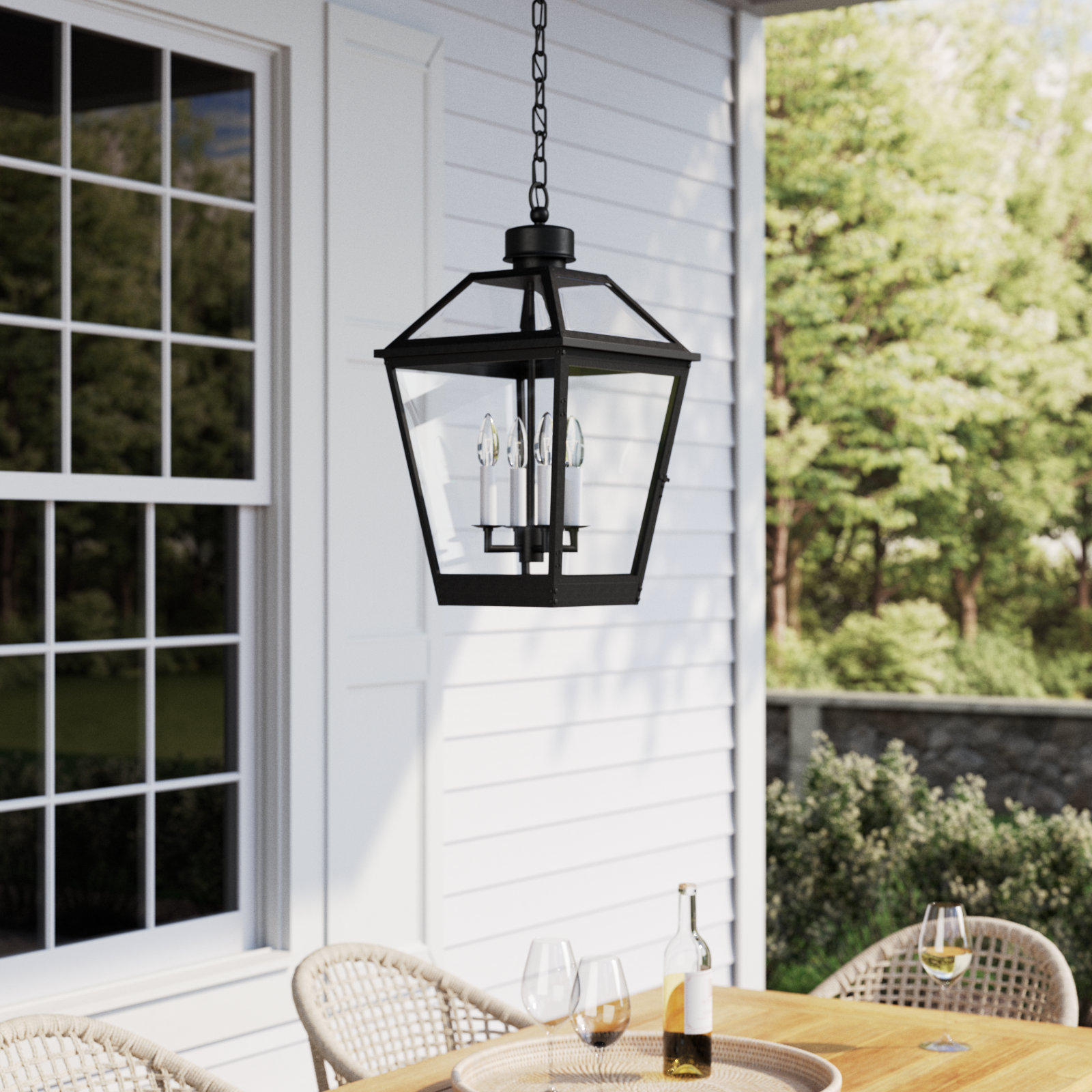 Transparent Outdoor Pendant, Textured Black