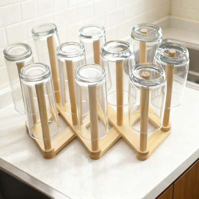 Égouttoir à vaisselle en bambou extensible avec 10 tiges, support rétractable pour égouttoir à bouteilles et à tasses pour comptoir de cuisine, sac en plastique et organisateur de rangement pour sèche-tasses