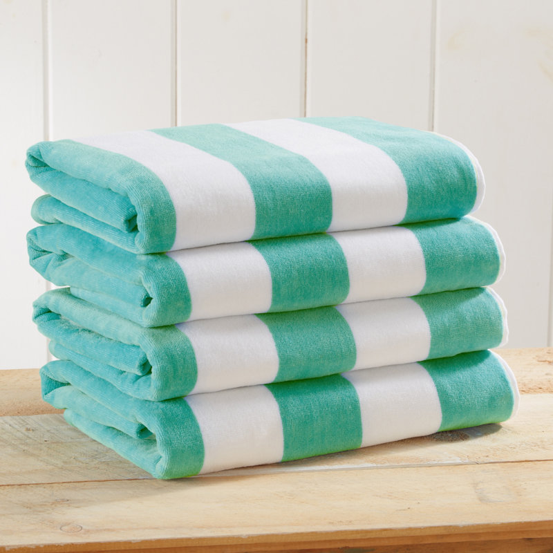 100% Cotton Absorbent & Quick-Dry Cabana Beach Towels, Teal, Single Piece Beach Towel