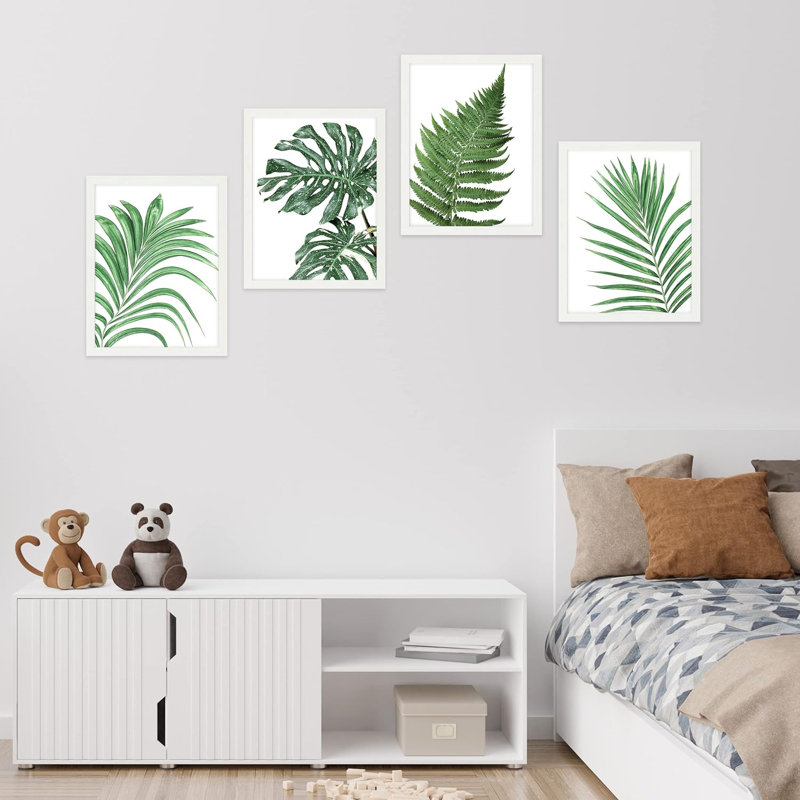 «Green Palm Leaf Forest Fern», ensemble de 4 impressions florales encadrées sur papier, 4 pièces, H 10 po x l 8 po x P 1 po
