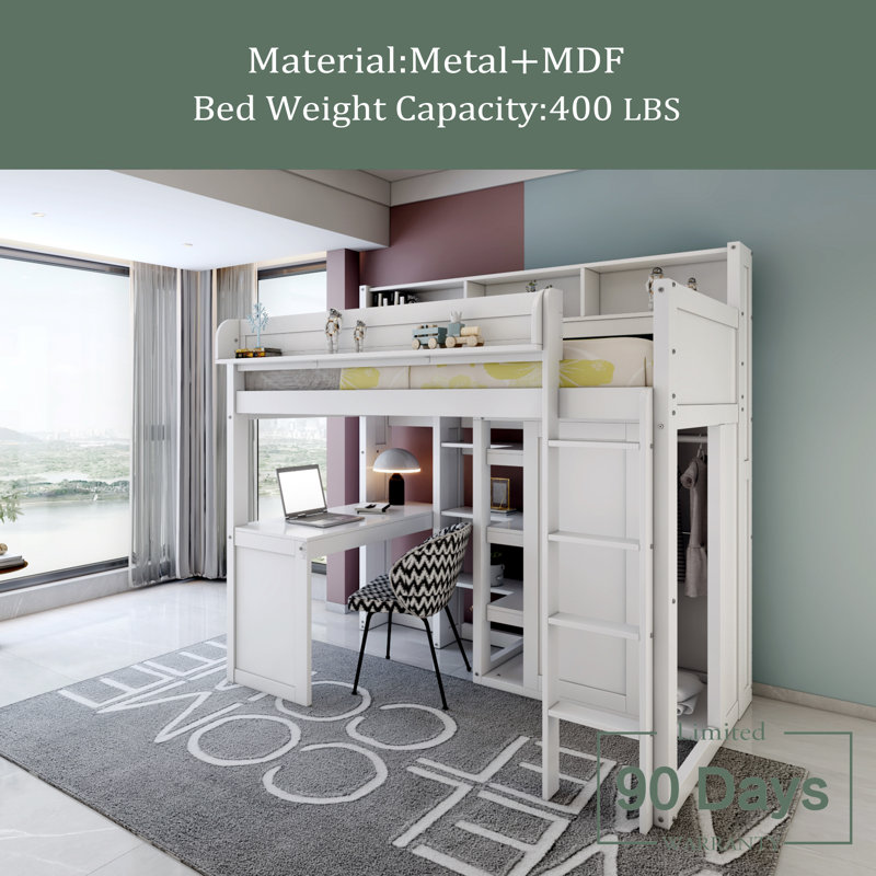 Lit mezzanine simple Jaleesia, pour enfants, Blanc