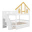 Lit superposé en bois avec lit gigogne et escalier de rangement, cadre de lit superposé avec garde-corps de fenêtre-766837604