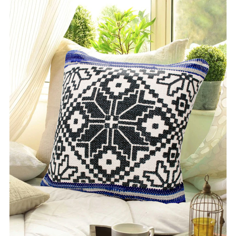 Coussin décoratif en mélange de coton texturé à motif géométrique éclectique