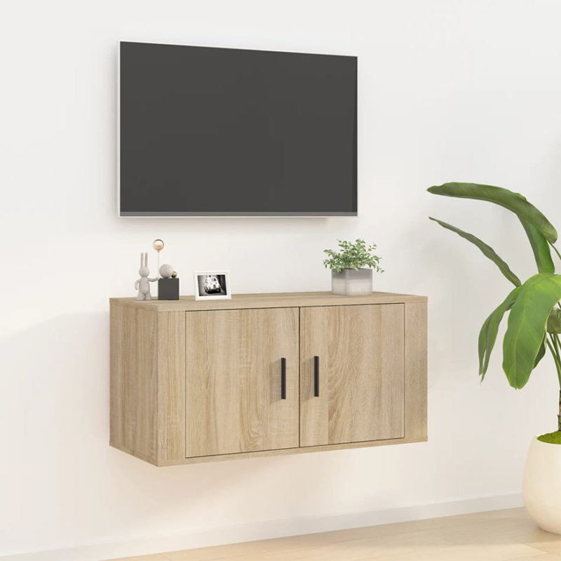 Wall Mounted TV Cabinet, 40cm H x 80cm L x 34.5cm W, Sonoma Oak