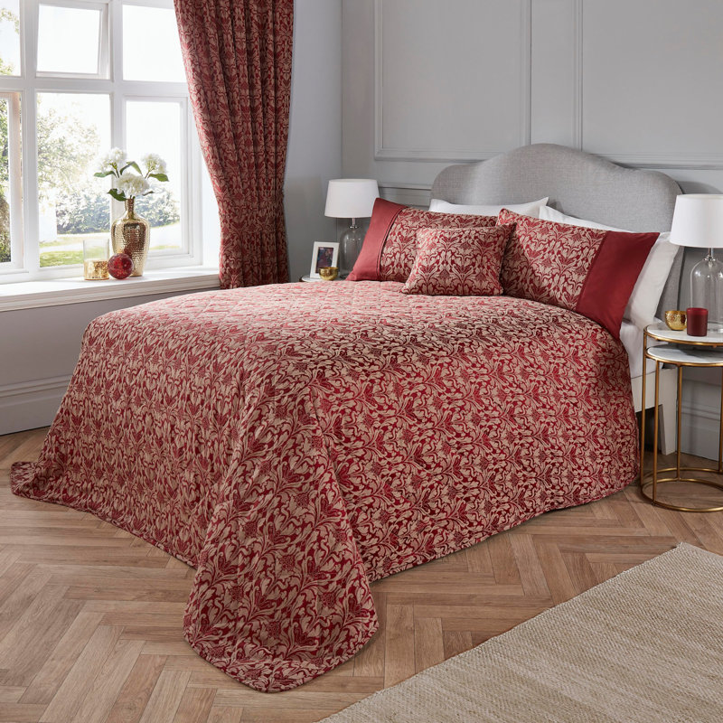 Cotton Blend Damask Bedspread, Burgundy