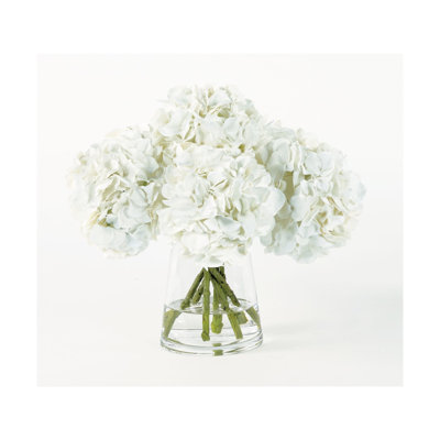 Faux White Hydrangea Centerpiece in Faux Water