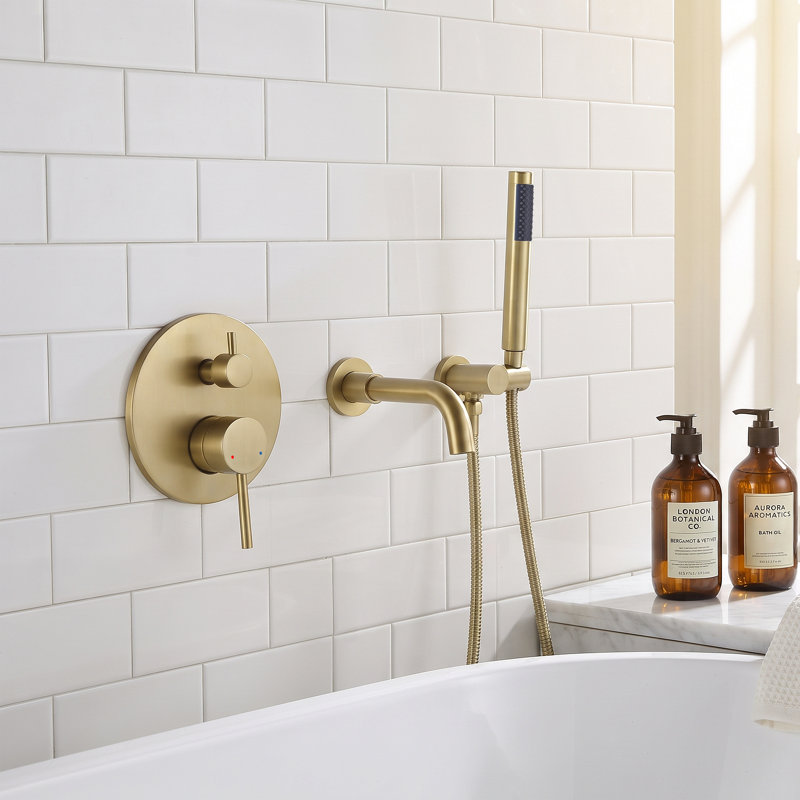 Wall Bath Faucet with Diverter, Brushed Gold