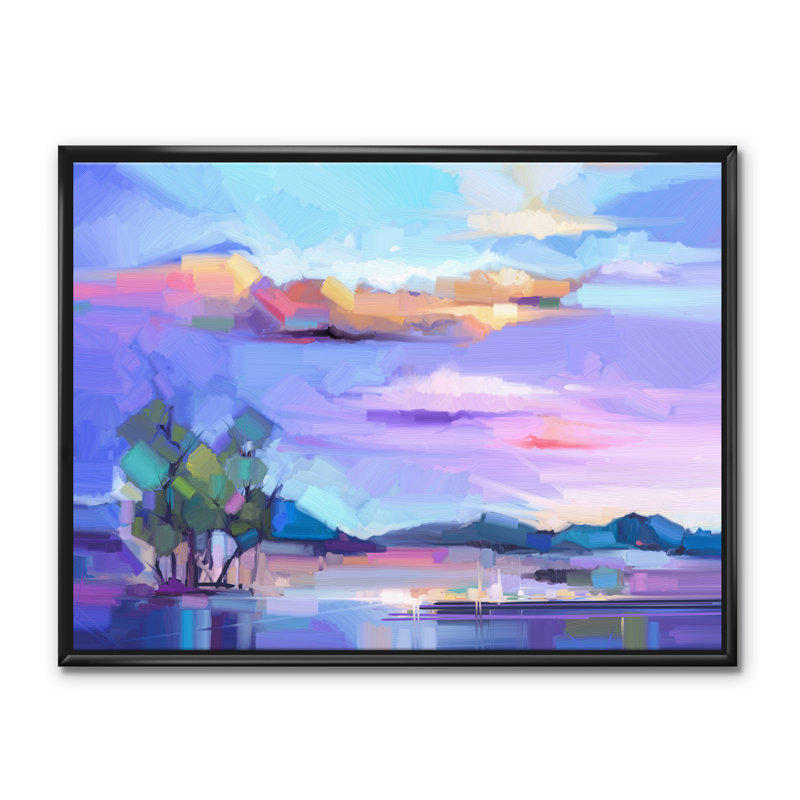 Impressionniste avec la rivière II - reproduction d'art sur toile, H 24 po x l 32 po x P 1 po, Toile avec cadre noir