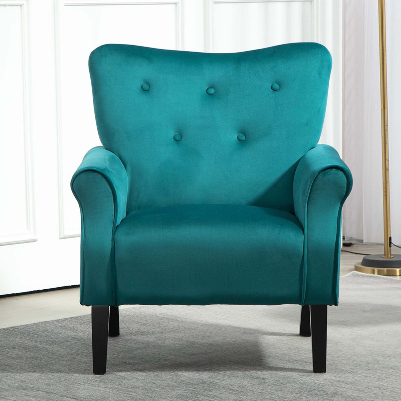 Fauteuil d'appoint à oreilles de style Mid-Century moderne avec pieds en bois robustes et haut dossier, Teal