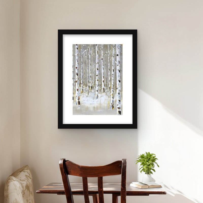 Forêt de bouleaux par Winter - reproduction encadrée avec passe-partout pour la décoration intérieure, H 20 po x l 16 po