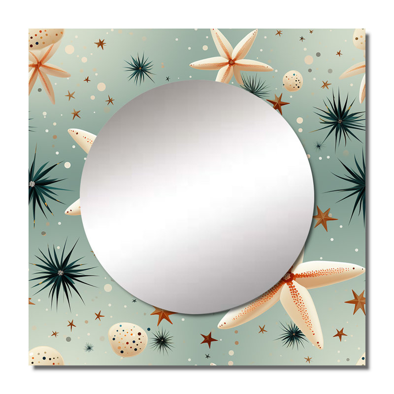 Étoile de mer côtière, motif de promenade beige - art abstrait carré de miroir mural de salon, 23 po x 23 po