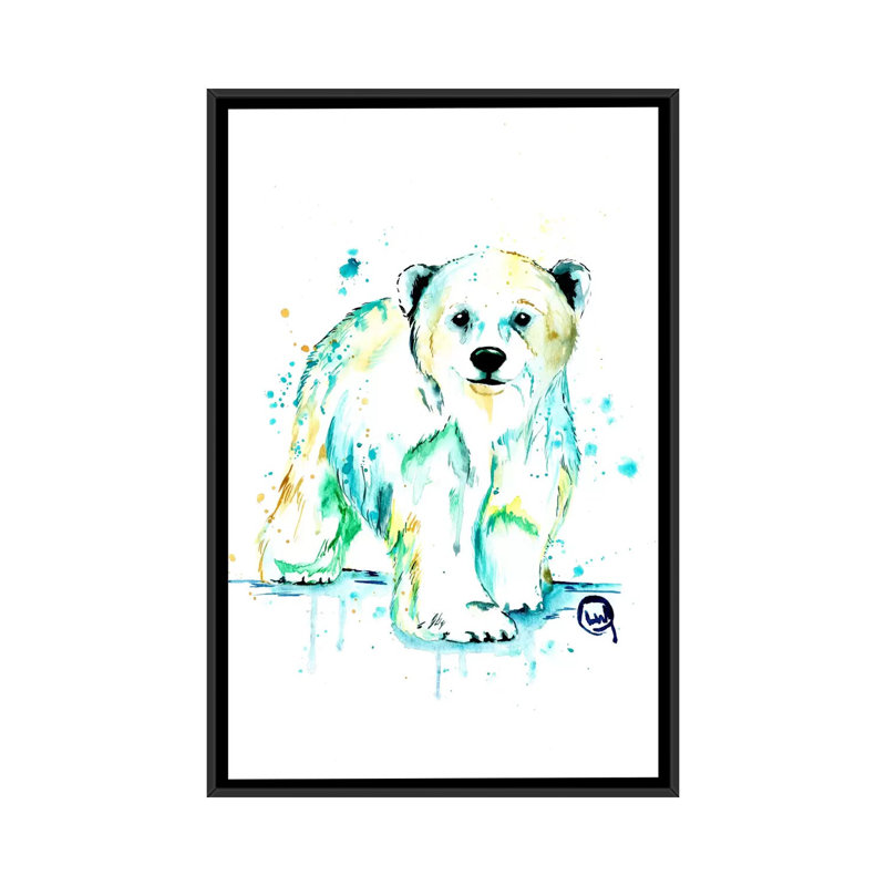 « polar bear baby »-impression sur toile tendue, H 26 po x l 18 po x P 1,5 po, Toile avec cadre noir, Pas de tapis