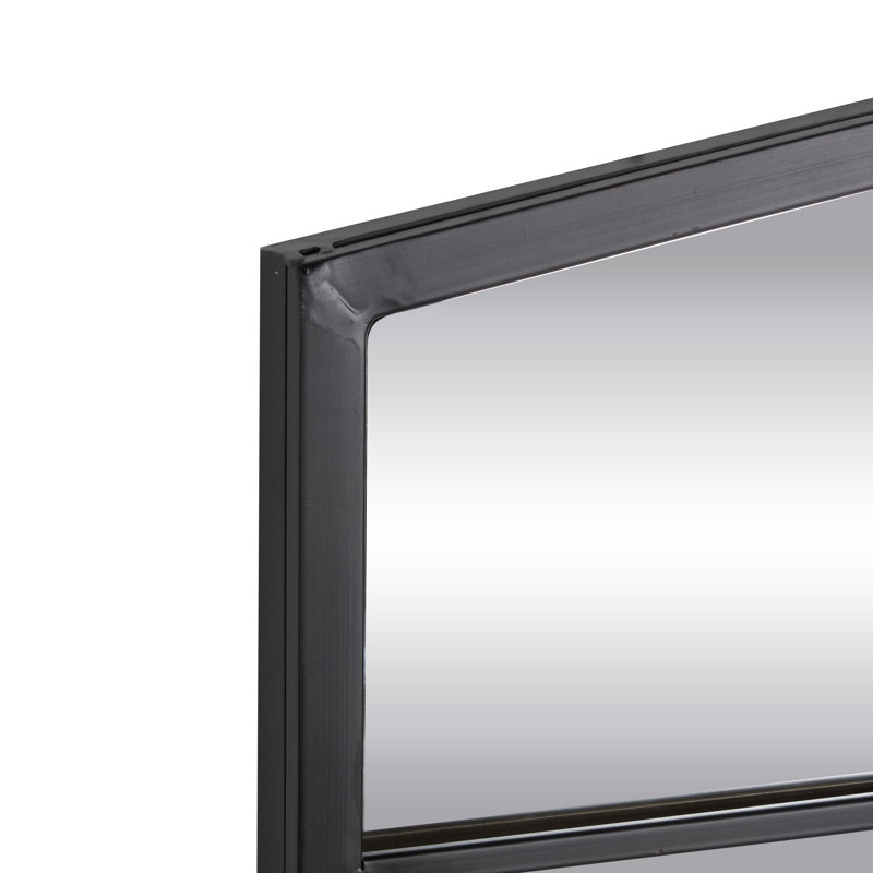 Haider Glass and Metal Arched Window Pane Inspired Wall Mirror, 34" x 48", Window Pane, Matte Black
