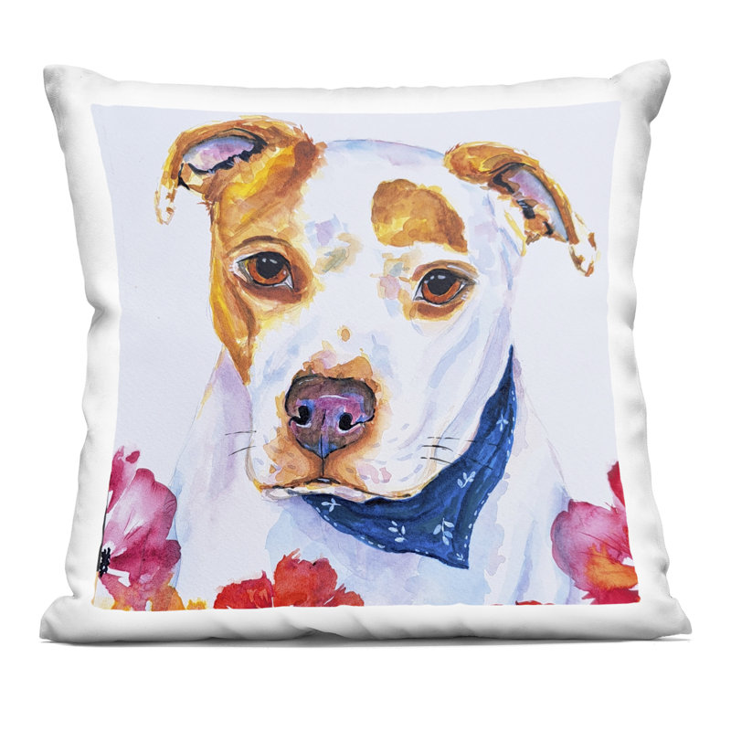 Coussin décoratif à imprimé portrait de chien tacheté, design par Tatiana Roberts