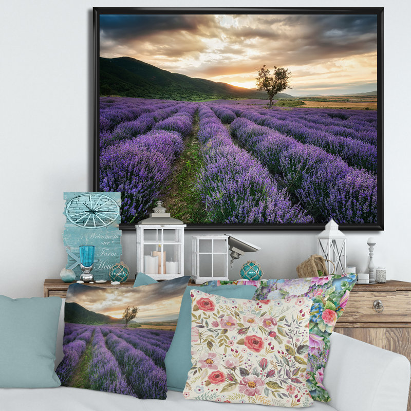 Sunrise & Dramatic Clouds Over Lavender Field VII - reproduction de cadre flottant sur toile, H 12 po x l 20 po x p 1 po