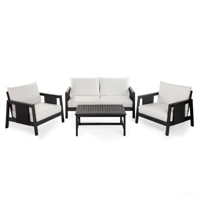 Outdoor Club Chair, Acacia Wood Frame with Textilene Accents, Water-Repellent Cushion for Patio/Backyard/Deck
