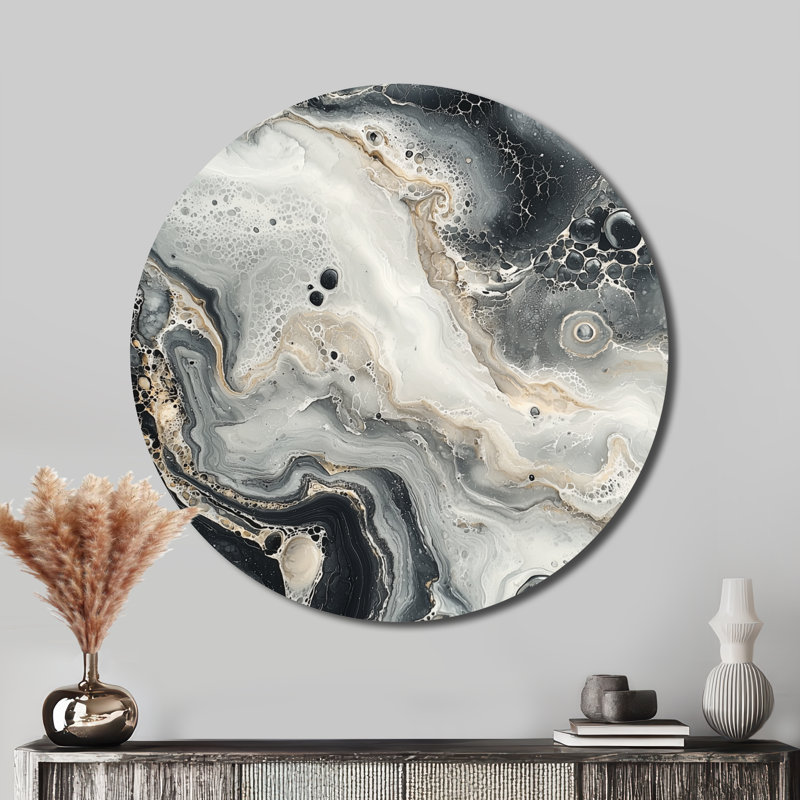 Art moderne mural en marbre moderne, M encre monochrome I, H 16 po x l 16 po