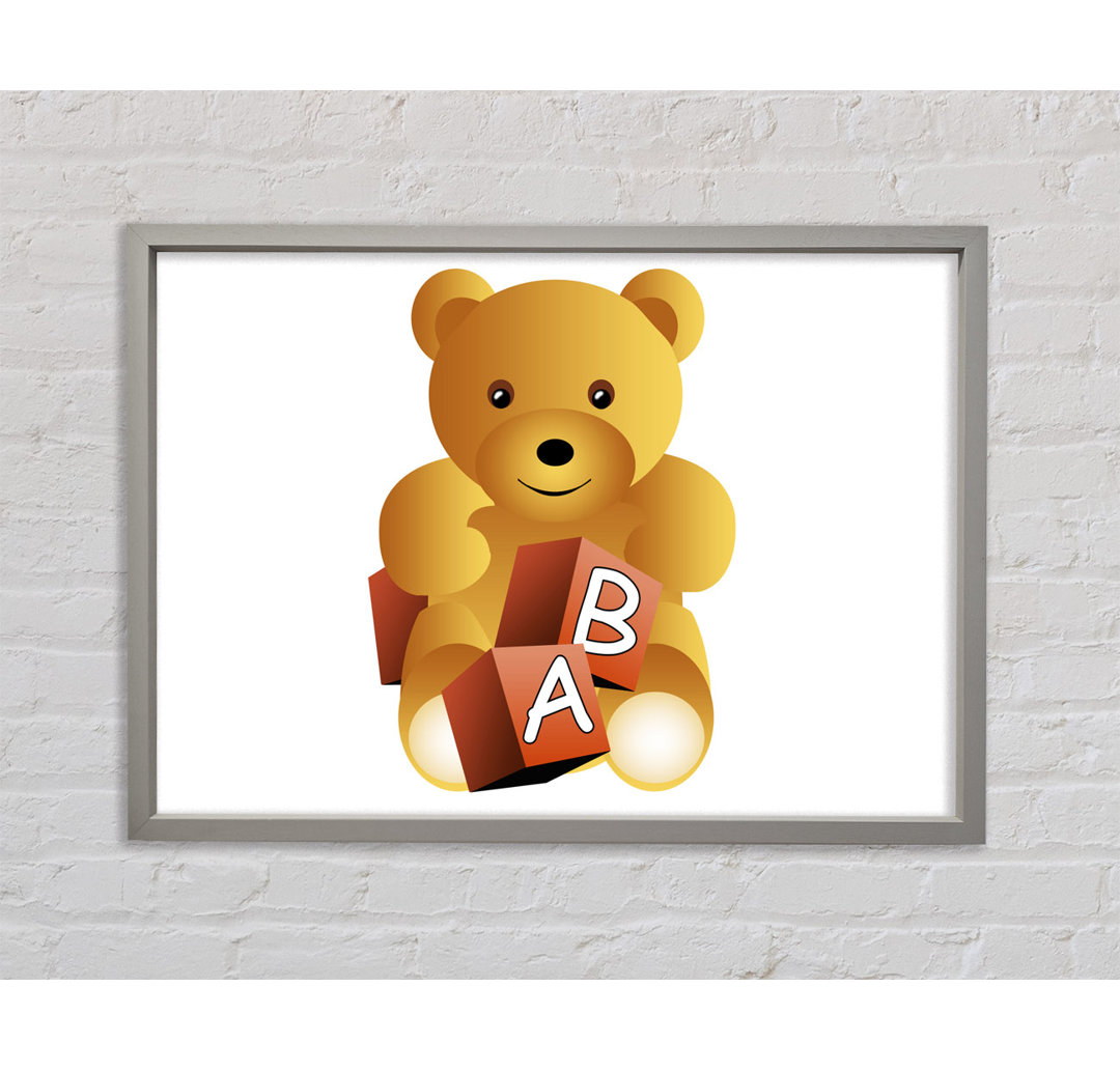 Gerahmtes Leinwandbild Teddy Bear Alphabet Blocks in Hellblau