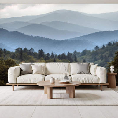 Superpositions de papier peint auto-adhésif Great Smoky Mountains Woodland Forest Landscape H 69 po x l 96 po, papier peint amovible en PVC pour chambre à coucher, bureau à domicile