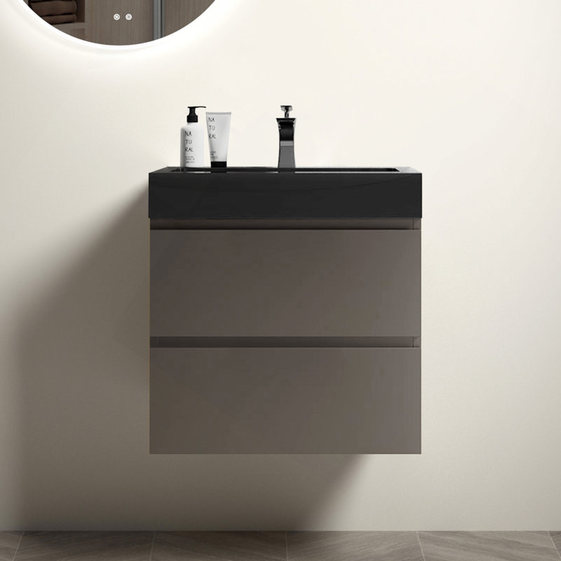 Meuble-lavabo de salle de bain avec lavabo, grand meuble-lavabo flottant mural pour salle de bain moderne, lavabo une pièce sans drain ni robinet, pré-assemblé