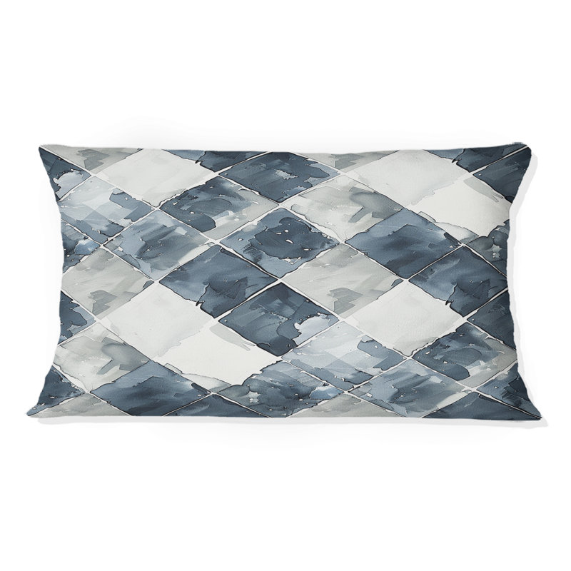 Coussin lombaire Mid-Century White Gingham Print II