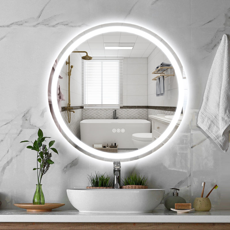Venia Round Dimmable LED Anti-Fog Frameless Vanity Mirror , 24"H x 24"W