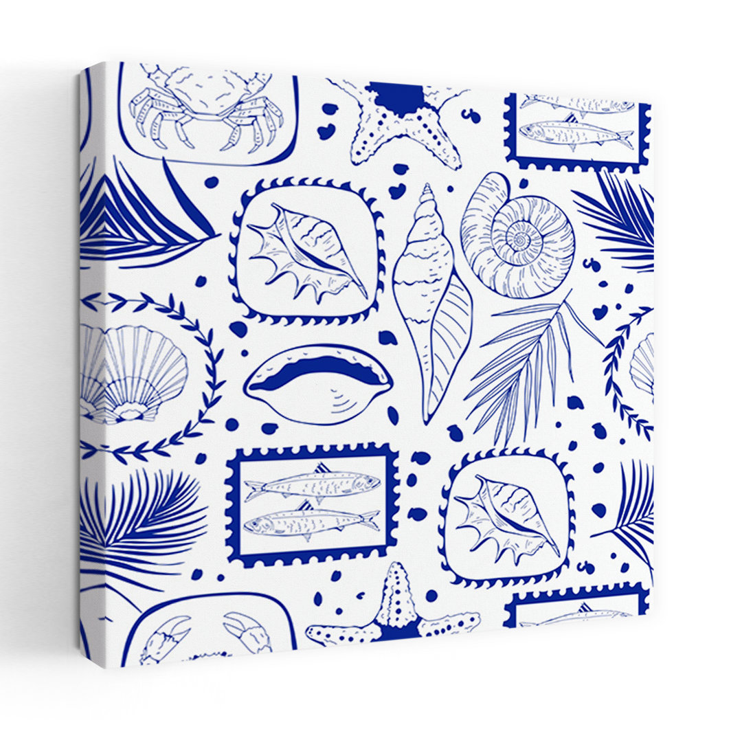 Nautical Sea Collection Abstract Starfish Crab Fish Coastal Wall Art Print