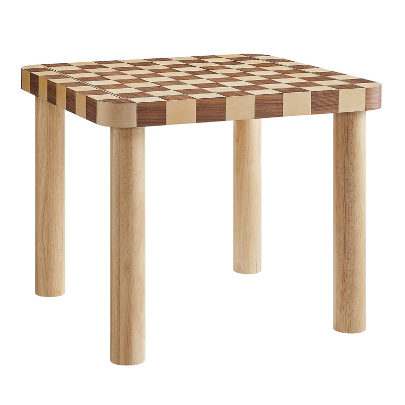 Oscar 36 Inch Square Checkered Dining Table, Oak/Walnut