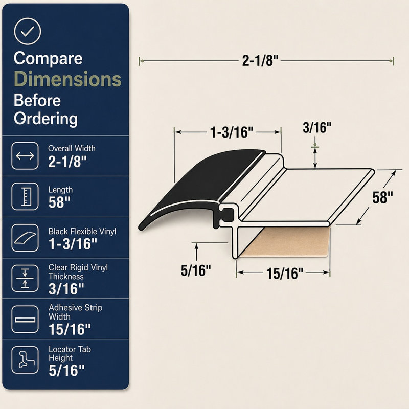 Restroom Door Privacy Cover, Black, 2-1/8 in. x 58 in., Rigid Plastic and Flexible Vinyl Restroom Stall Gap Filler, Provides Privacy, Includes Easy to Install Self-Adhesive (1 Set)