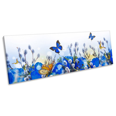 Butterflies Flowers Floral Panoramic - Wrapped Canvas Panoramic Print