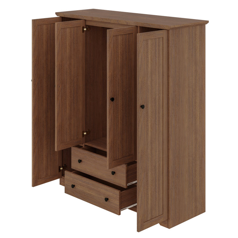Armoire penderie 4 portes avec 2 tiroirs, Brun