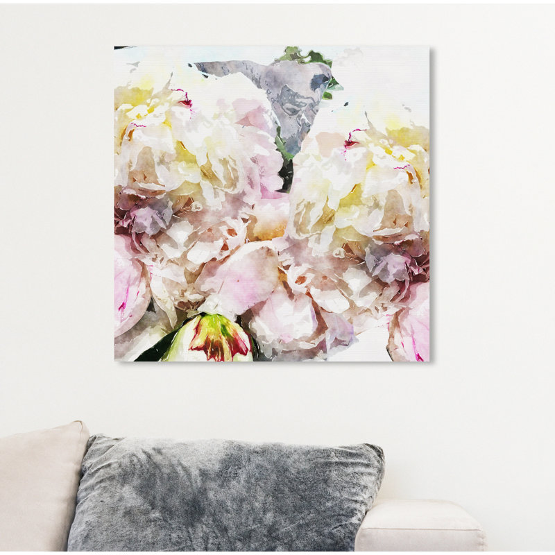 Pivoines - reproduction d'art, H 20 po x l 20 po x 1,5 po, Toile tendue