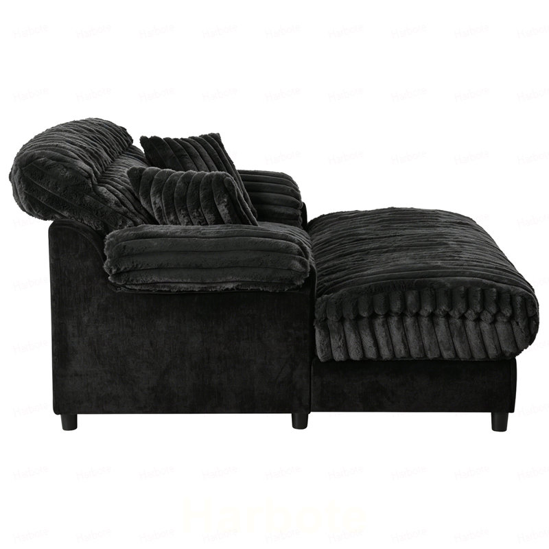 Méridienne méridienne avec méridienne Cloud, Fausse fourrure - noir