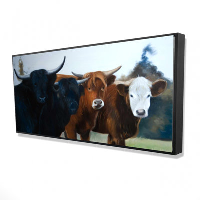 Four Highland Cows Print On Canvas
