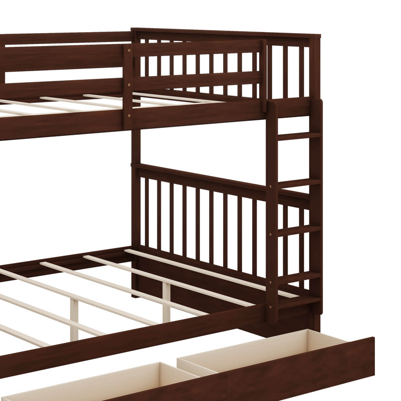 Bunk Beds With 2 Storage Drawers, Bunk Bed With Ladder And Safety Guardrail, Convertible Bunk Beds, Full Over Full, Espresso