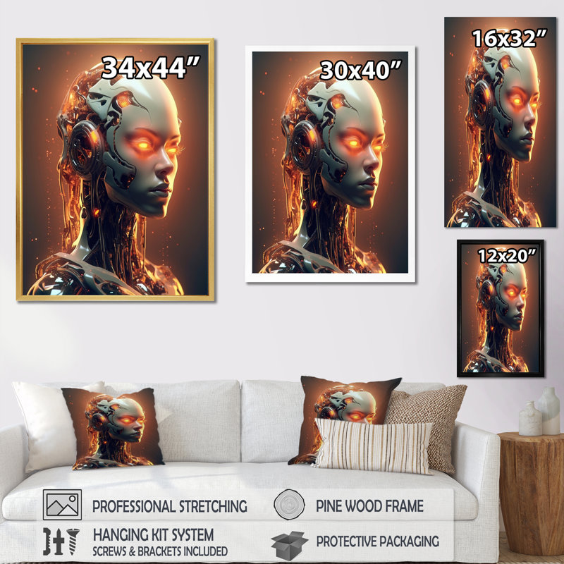 Robotic Demon II sur impression sur toile, Cadre flottant doré, H 40 po x l 30 po x P 1,5 po