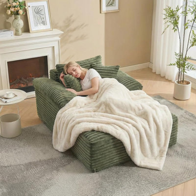 Très grand canapé-lit en velours côtelé 48,8 po avec coussins et accoudoirs larges, sans assemblage pour le salon, la chambre à coucher, la salle de cinéma