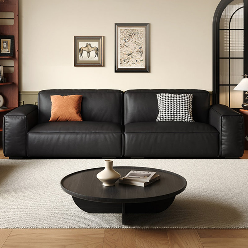 Causeuse-coussin modulable noire en cuir véritable, Noir