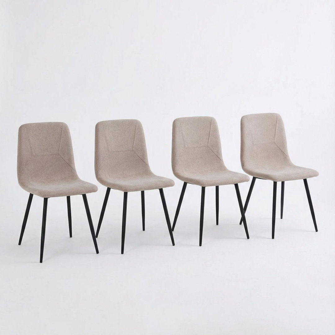 Set Of 4 Light Brown Linen Upholstered Black Steel Frame Dining Chairs