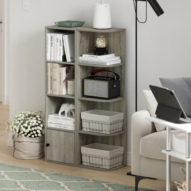 Rind Corner Open Shelf Bookcase, 105cm H x 31cm W x 24cm D, Light Grey