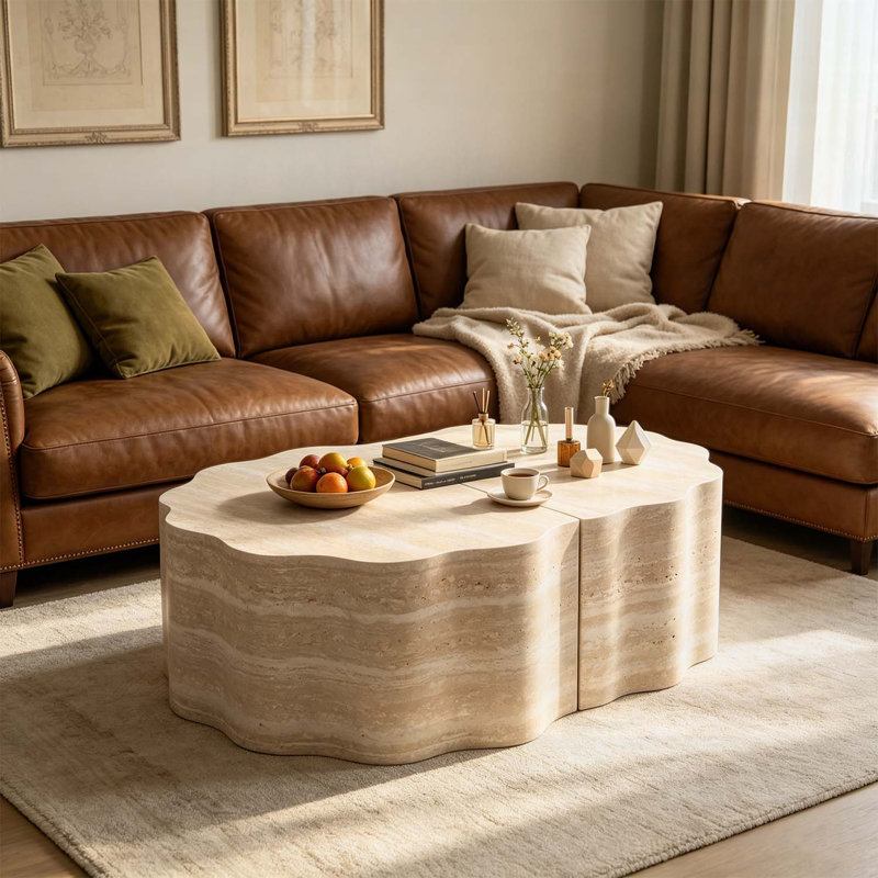 Ensemble de 2 tables basses rondes et tables d'appoint rondes, design minimaliste en bois pour une vie moderne, aucun assemblage requis beige