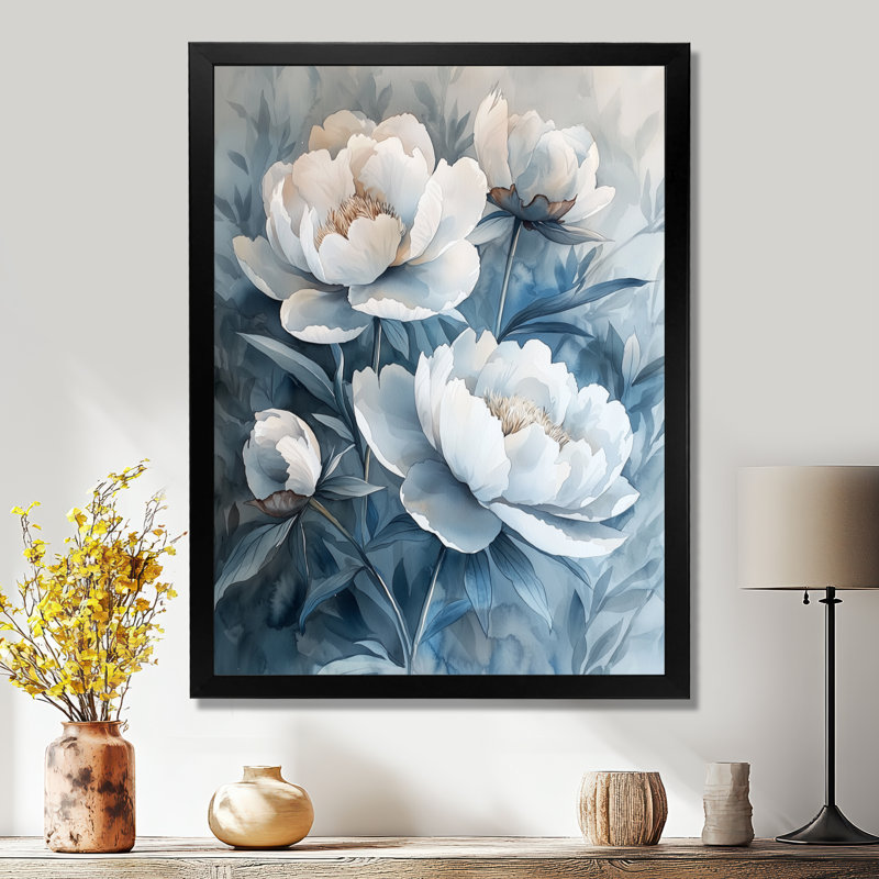 Ballycastle - impression sur toile florale, Noir, noir, noir, noir, H 20 po x l 12 po, Avec cadre