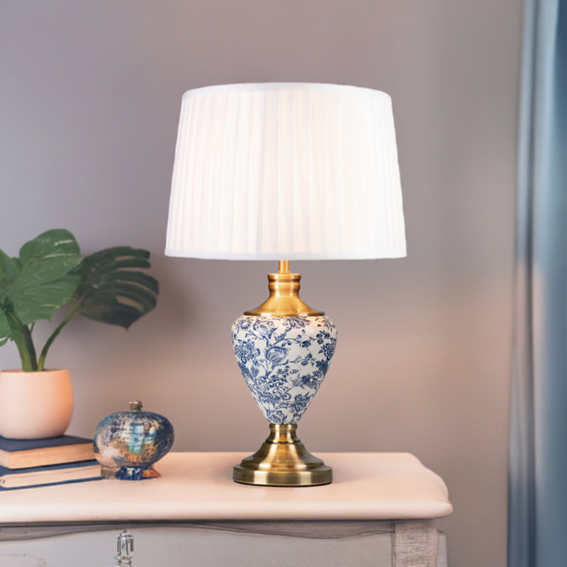 Edie 57cm Toile de Jouy Vintage Style Table Lamp, Antique