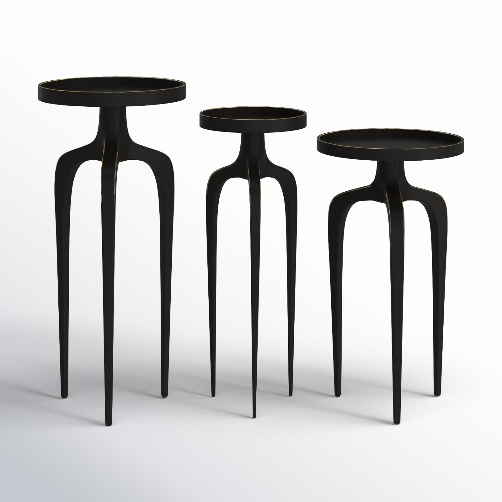 Evian Tray Top Pedestal Nesting End Tables, Black