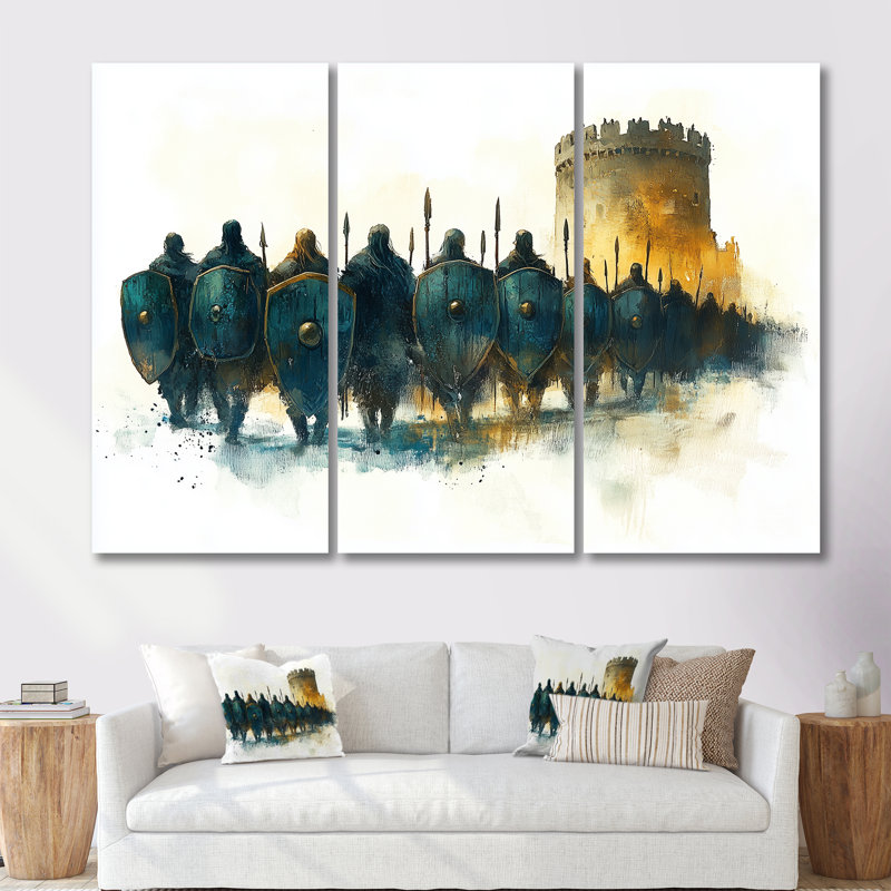 Vikings Shield Wall Stronghold - ensemble d'art mural d'art Vikings, Toile tendue, H 40 po x l 60 po x P 1 po