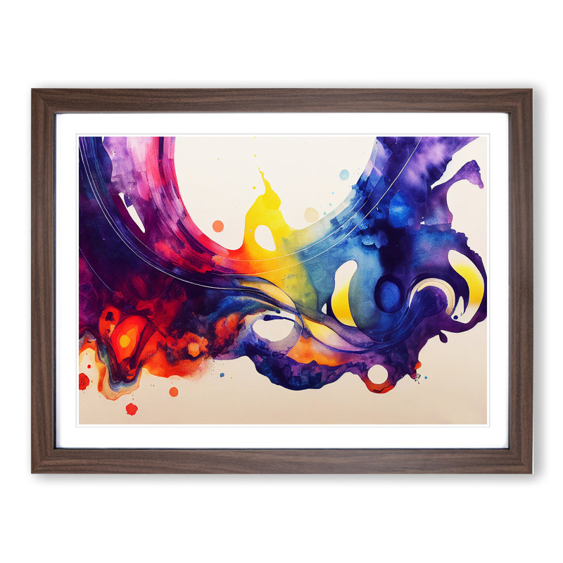 Watercolour Audio Soundwaves Abstract - Single Picture Frame Painting, Walnut Framed, 34cm H x 46cm W x 2cm D